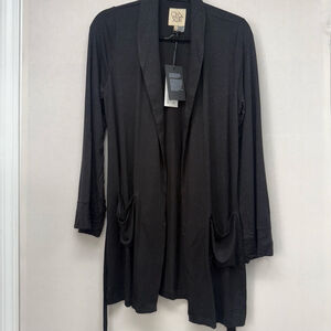 Women's Chaser Black Silver Glitter Open Front Cardigan XS/S